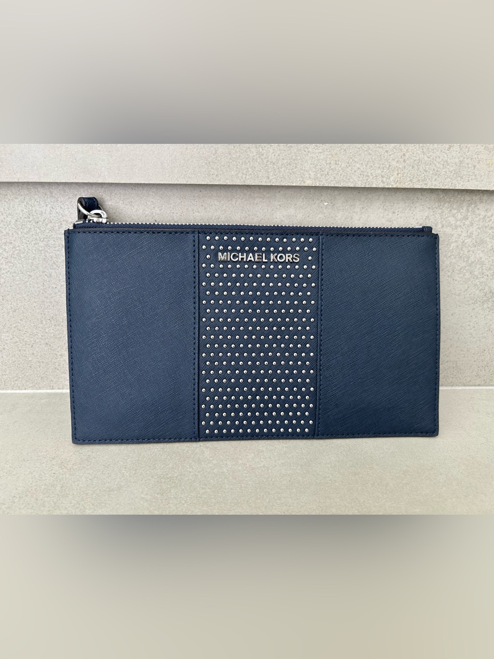 Michael Kors Navy Studded Saffiano Clutch